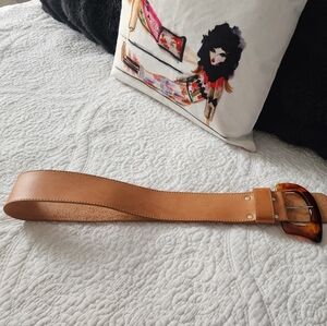 Vintage Tan Leather Belt with Tortoise Buckle